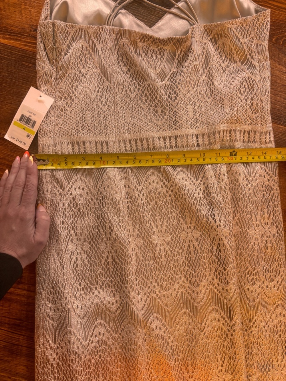 ⭐️NWT Jessica Simpson Crochet Fringe Dress Size 4 Taupe Boho Festival Beach Mini - Picture 11 of 16